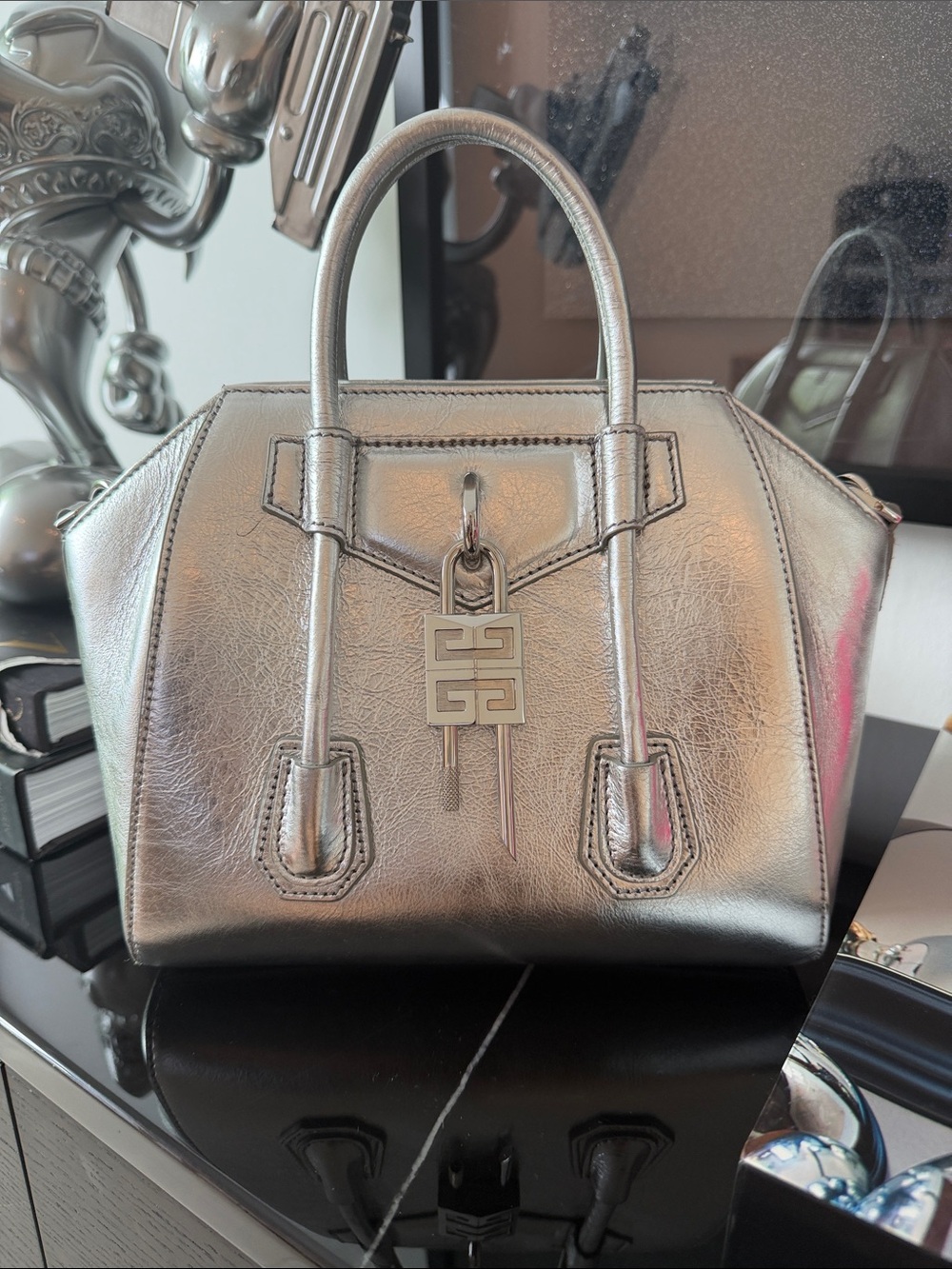 Givenchy Metallic Silver Mini Top-Handle Satchel